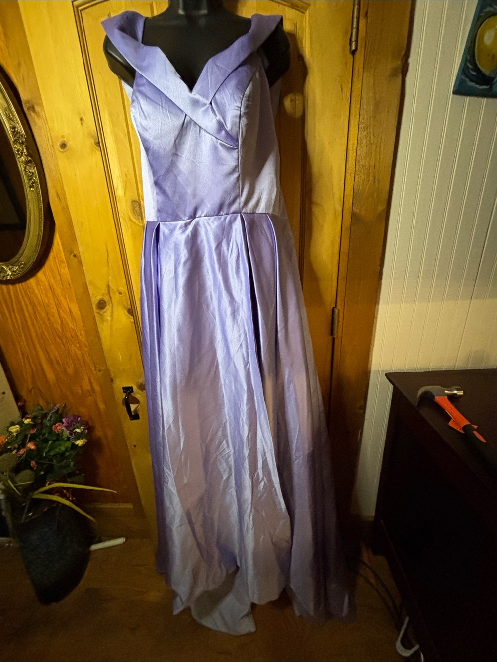 Formal Lavender Maxi Dress with Statement Collar